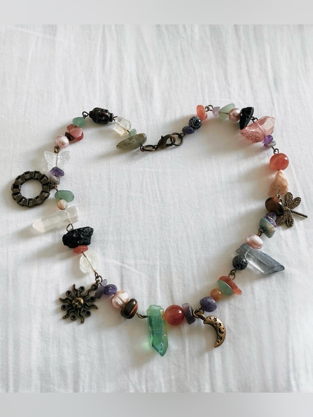 Handmade Multicolour Crystal gem stone celestial spiritual charm necklace